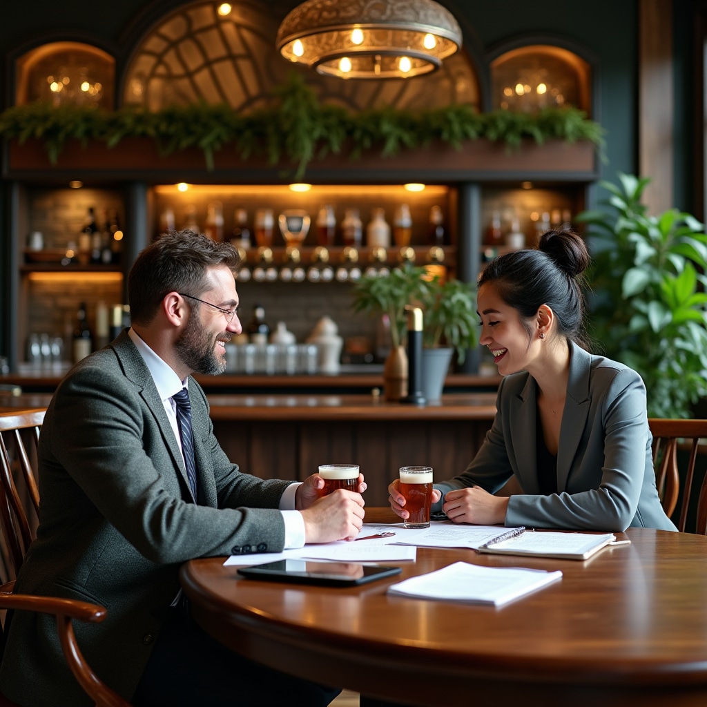 Brewery owner discussing partnership with pub manager